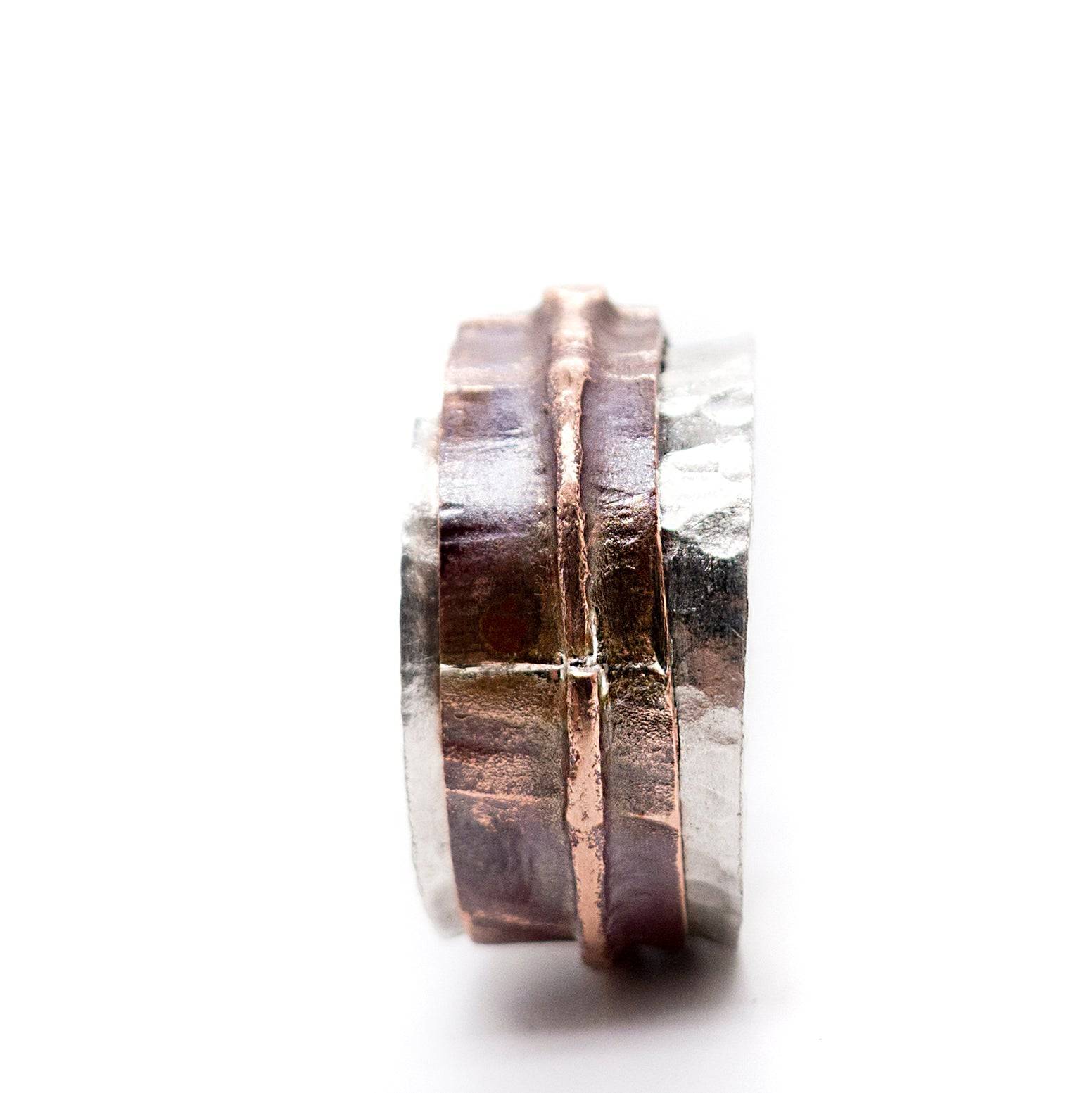 Silver Copper Spinner Ring, Fold Forming Meditation Ring. - MorphiArtForge