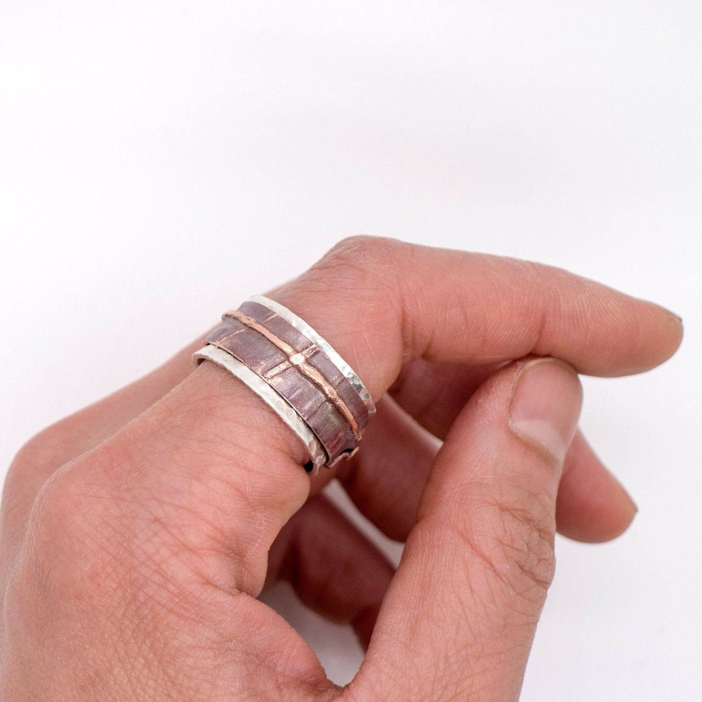 Silver Copper Spinner Ring, Fold Forming Meditation Ring. - MorphiArtForge