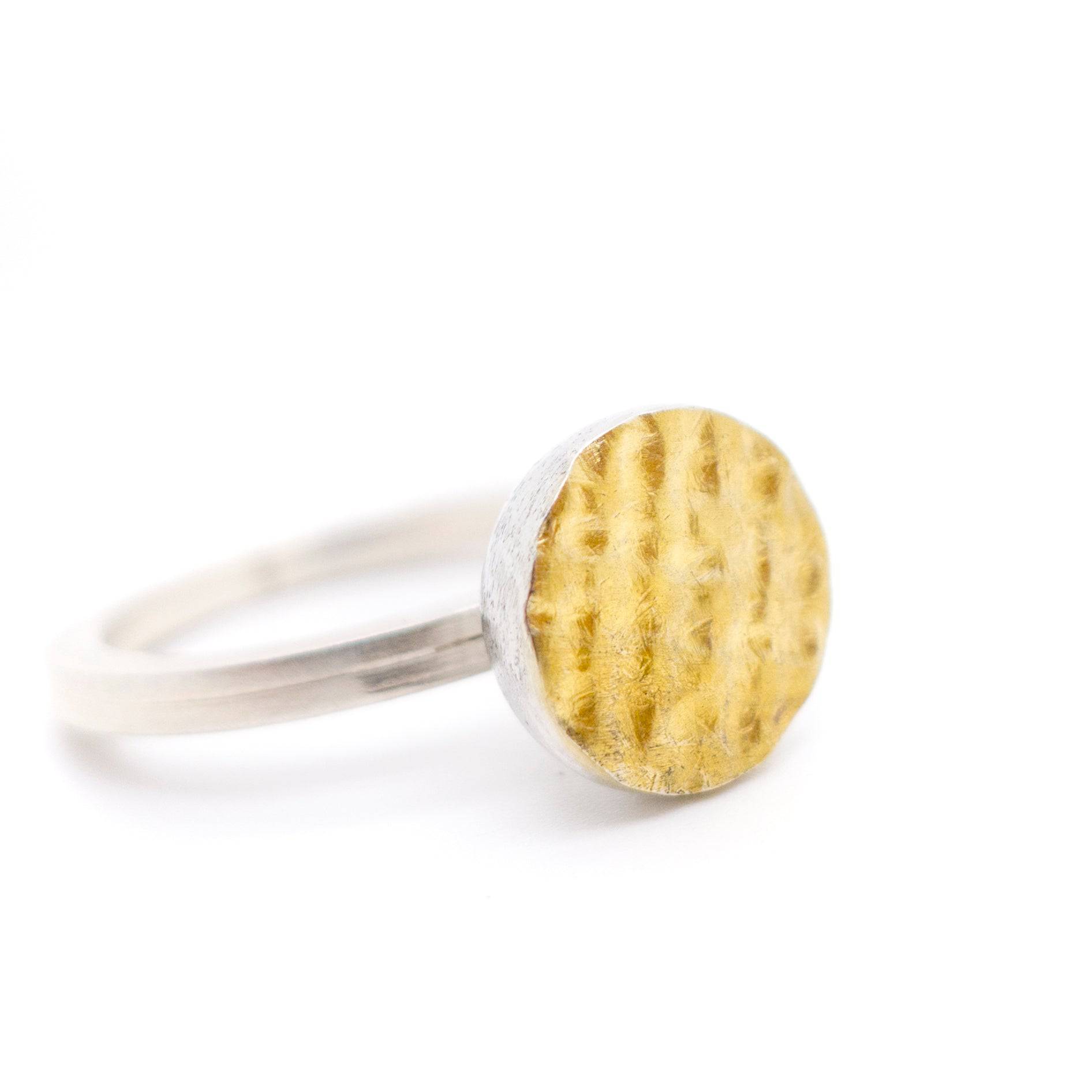 Silver Dome Ring with Waffle Pattern - MorphiArtForge