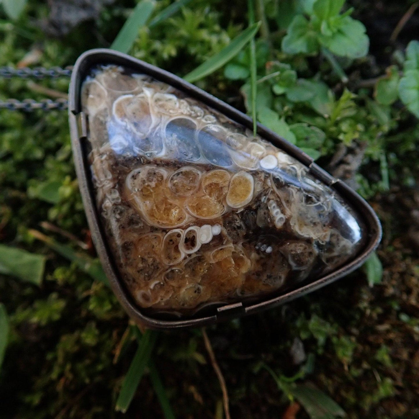 Triangle Turritella Agate Pendant Necklace - MorphiArtForge