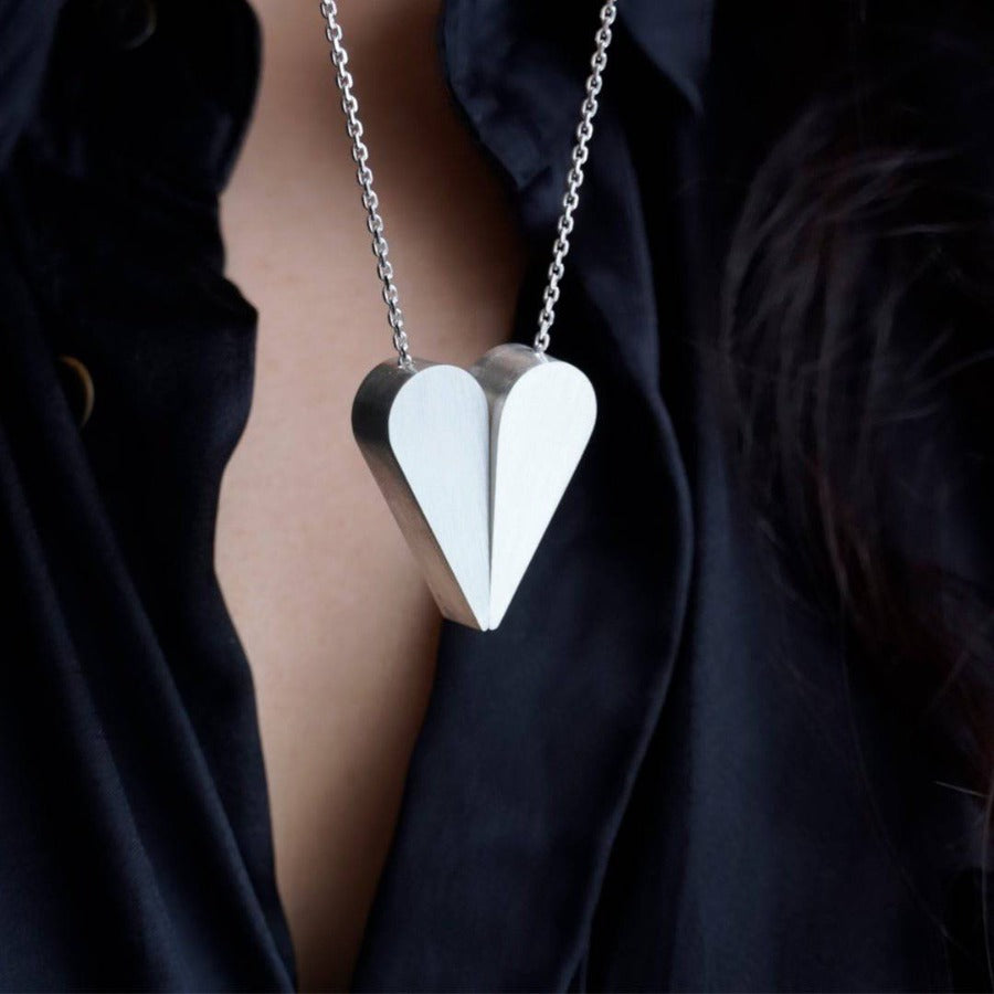 Unified Love: Silver Heart Pendant Necklace - MorphiArtForge ArtJewelry